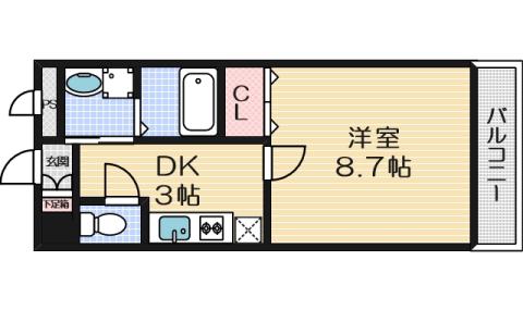 アンプルールクラージュ森脇(1K/2階)の間取り写真