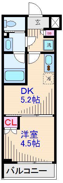 川崎中丸子 CITY FRONTレジデンス(1DK/5階)の間取り写真