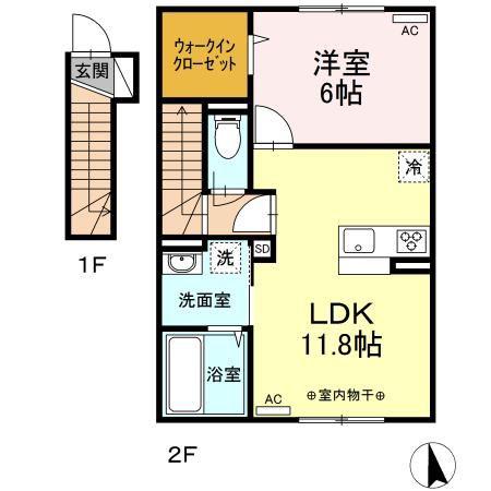 D-ROOMISHIEII(1LDK/2階)の間取り写真