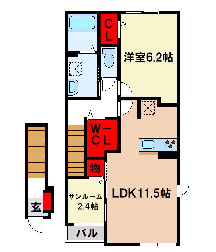 クルーレ.ケイ(1LDK/2階)の間取り写真