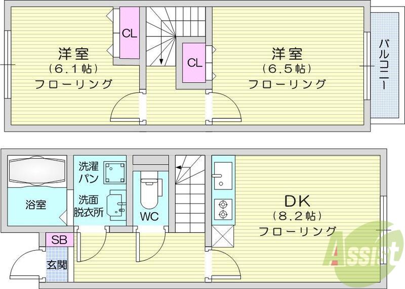アスコット美田園(2DK/1階)の間取り写真