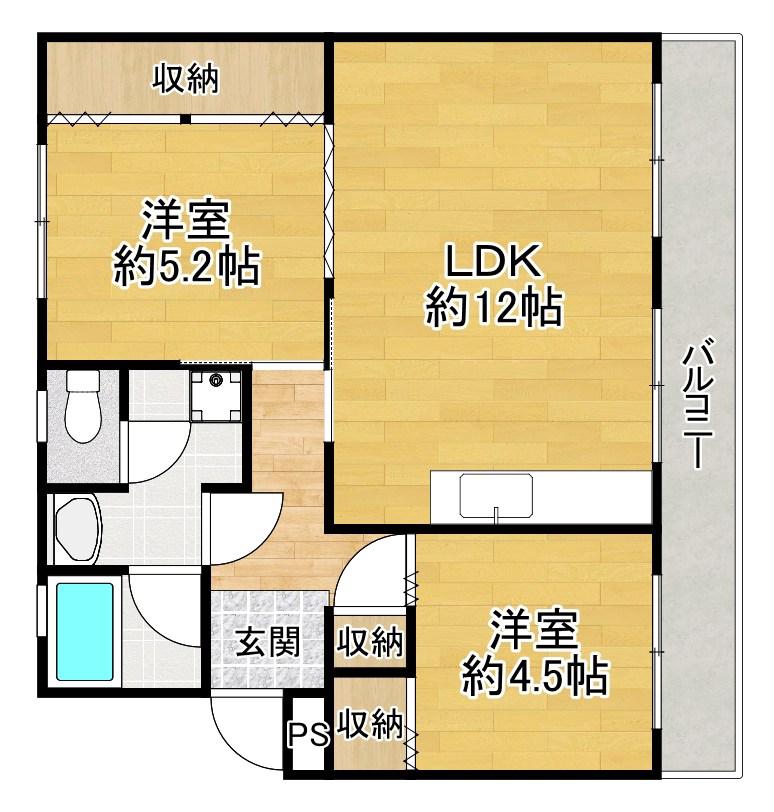 釈尊寺第一第14号棟(2LDK/2階)の間取り写真