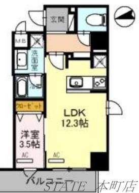 パンセ新町(1LDK/8階)の間取り写真