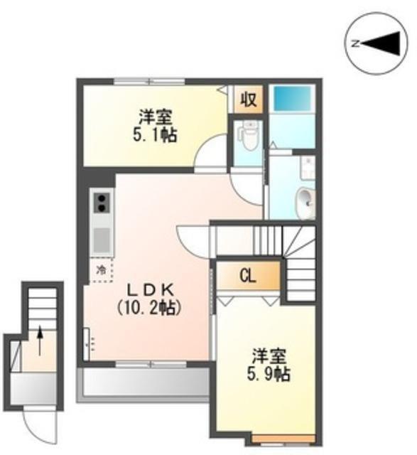 フェリシア(2LDK/2階)の間取り写真