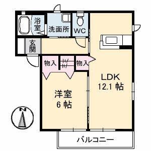 メイプルガーデンB棟(1LDK/1階)の間取り写真