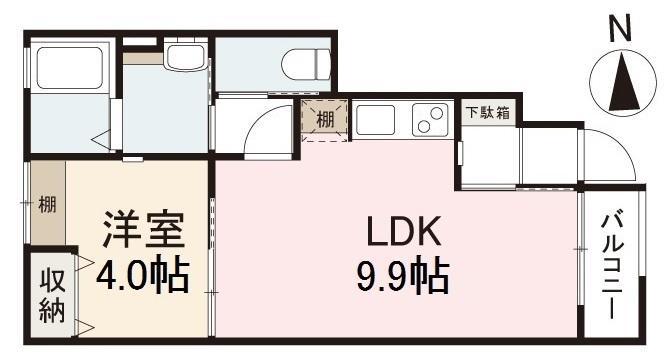 エイチツー(1LDK/1階)の間取り写真