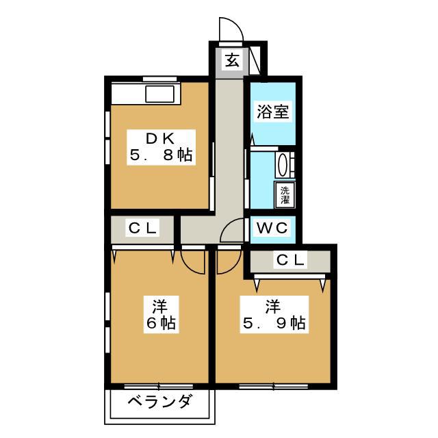 第五ダイソーハウス(2DK/1階)の間取り写真
