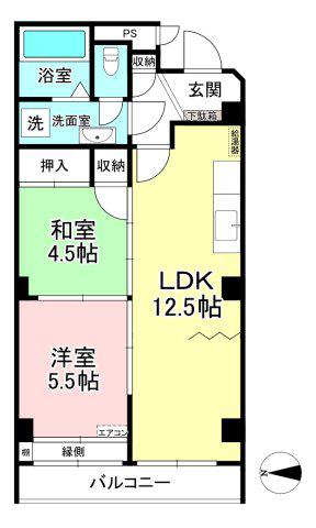 ドミール向ヶ丘(2LDK/2階)の間取り写真