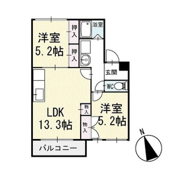 エスポワール里(2LDK/1階)の間取り写真