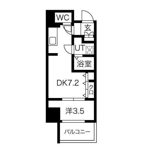 ワールドアイ京町堀(1DK/6階)の間取り写真