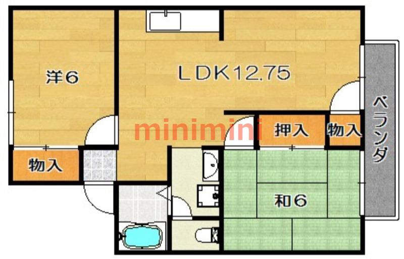 メゾンアサヒII(2LDK/2階)の間取り写真