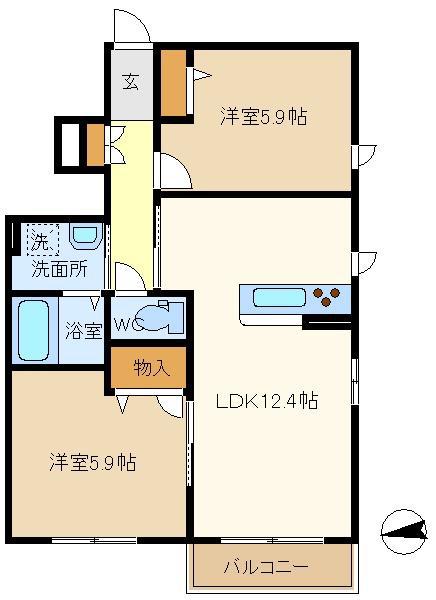 シュエットA(2LDK/1階)の間取り写真