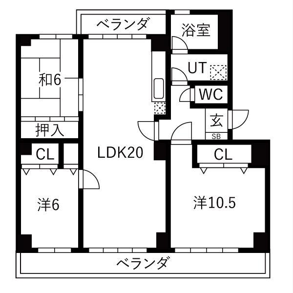 パークウエスト貴船A棟(3LDK/3階)の間取り写真