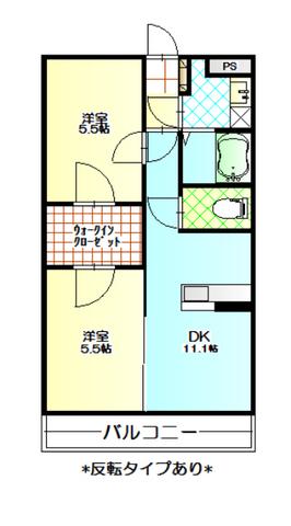 ヴァン・ヴェール(2LDK/2階)の間取り写真