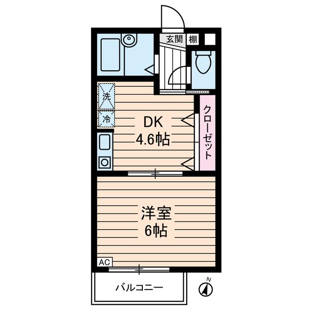 ハーヴェスト八雲(1DK/2階)の間取り写真
