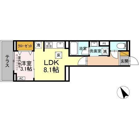 ディーラヴェニュー(1LDK/1階)の間取り写真