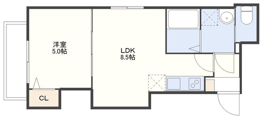 平野町FマンションB(1LDK/2階)の間取り写真