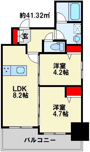 コンダクトレジデンスKONYA(2LDK/2階)の間取り写真