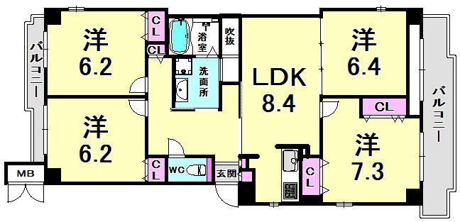 ドムスカトレ(4LDK/2階)の間取り写真
