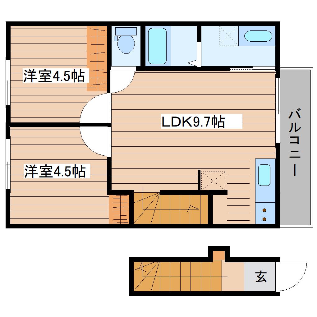 グリーンパーク南光台東(2LDK/2階)の間取り写真