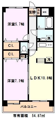 バーディーテラス仲町(2LDK/6階)の間取り写真