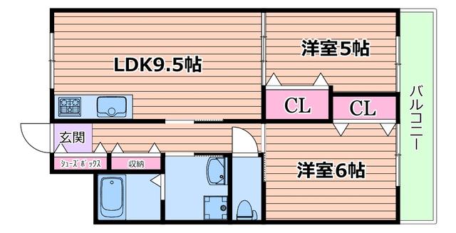 ハイツ三国(2LDK/3階)の間取り写真