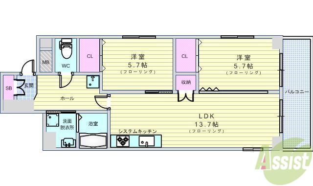 ファイブコート向丘(2LDK/4階)の間取り写真