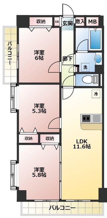 IDEAL・VILLA(3LDK/5階)の間取り写真