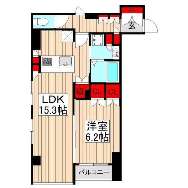 ヴァロータ氷川台(1LDK/2階)の間取り写真
