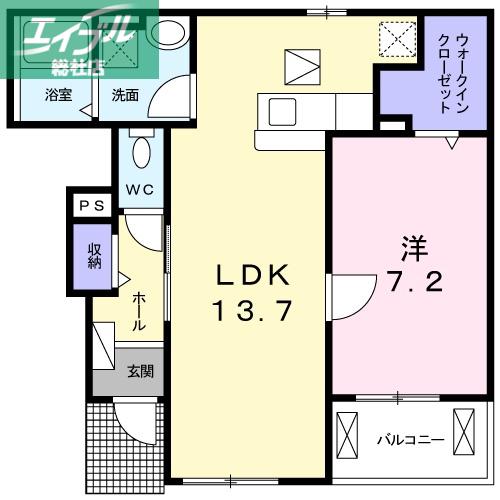 トレインビュー船穂A(1LDK/1階)の間取り写真