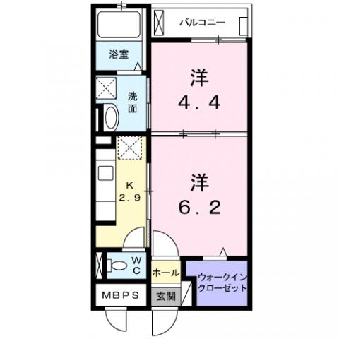 ライル2(1LDK/2階)の間取り写真