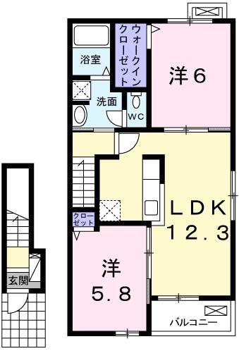 エスペランサ天神II(2LDK/2階)の間取り写真