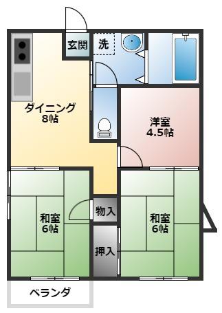 タウニィグリーン(3DK/1階)の間取り写真
