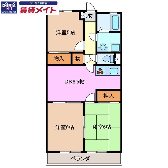レジデンス優珈里(3DK/5階)の間取り写真