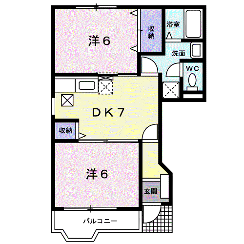 グリーンノアC(2DK/1階)の間取り写真