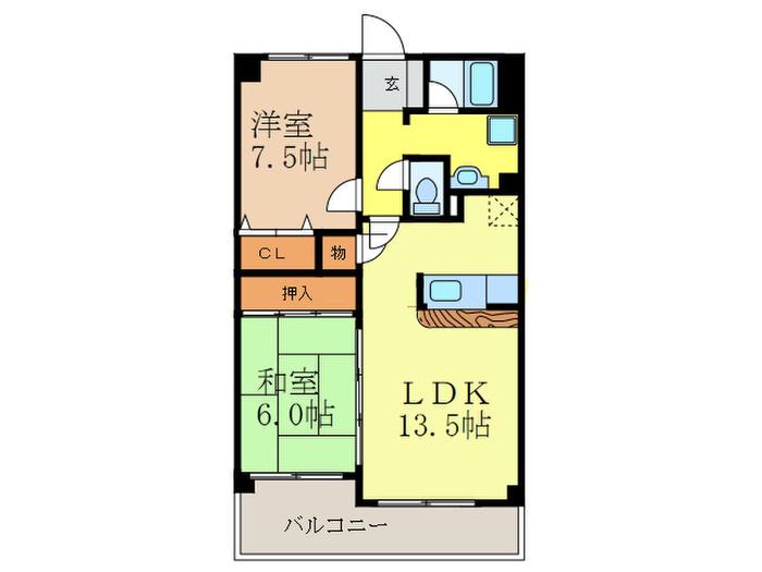 クローバー・サウス江坂(2LDK/1階)の間取り写真