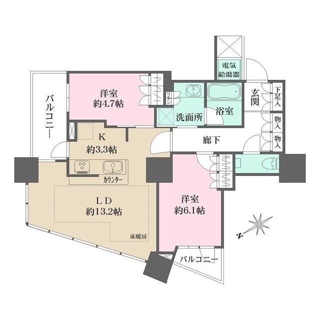 ザ・パークハウス西新宿タワー60(2LDK/5階)の間取り写真