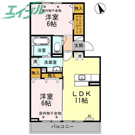 エスペランサSIIIB棟(2LDK/3階)の間取り写真