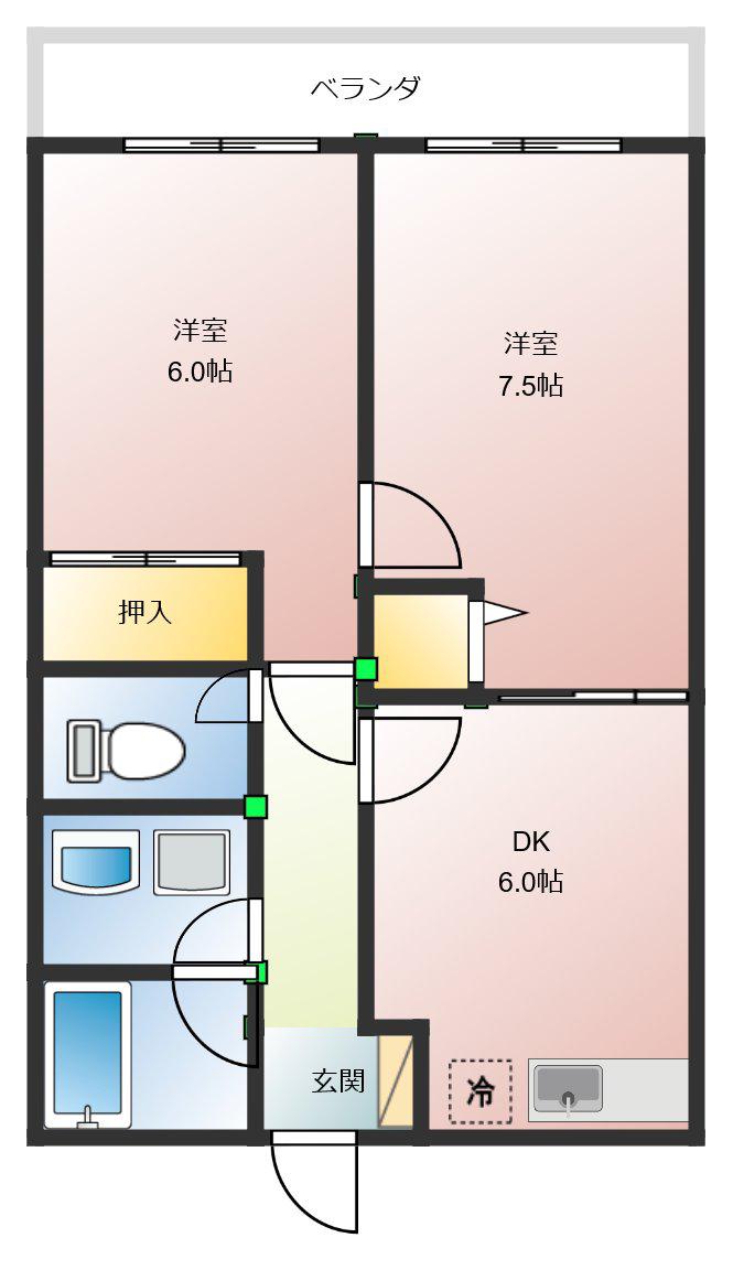 ヨーロピアンいづみ(2DK/2階)の間取り写真