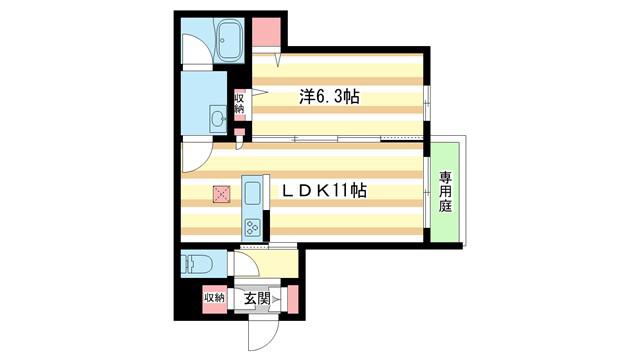 シャトードール(1LDK/1階)の間取り写真