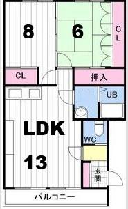 グリーンヴィラ北広島(2LDK/2階)の間取り写真