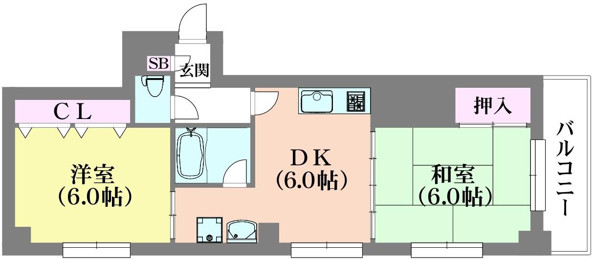 ニューコーワビル(2DK/4階)の間取り写真