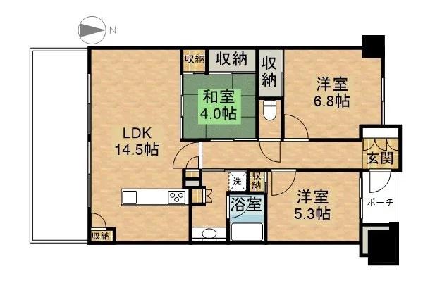 ポレスター野田屋町(3LDK/5階)の間取り写真