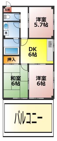 高木ビル(3DK/2階)の間取り写真