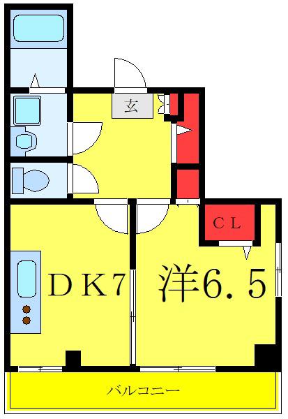 安居ビル(1DK/2階)の間取り写真