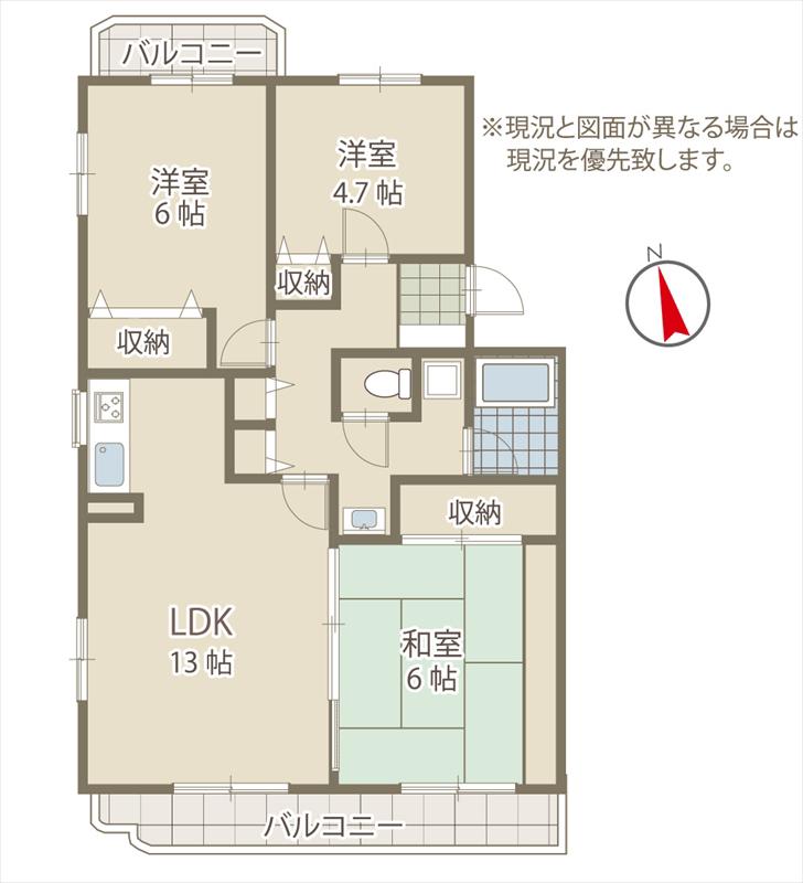 ガーデンプラトー河和田(3LDK/4階)の間取り写真