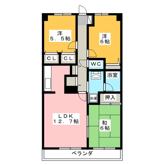 マンションベルシー(3LDK/3階)の間取り写真