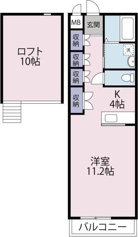 プレジデント日開野(ワンルーム/2階)の間取り写真