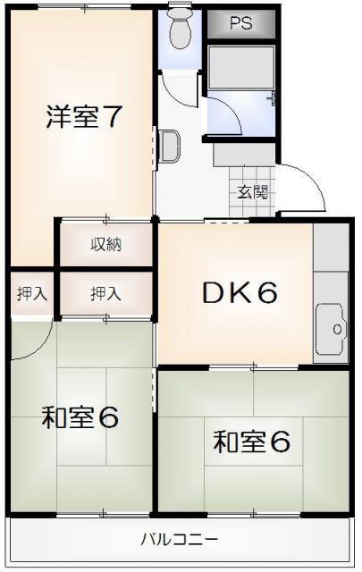 リバーサイド福井(2LDK/3階)の間取り写真