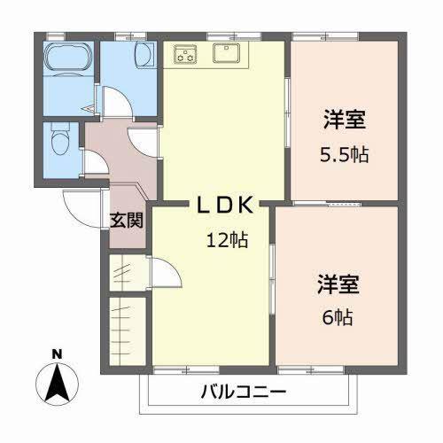 カルテット北斉院 C棟(2LDK/2階)の間取り写真